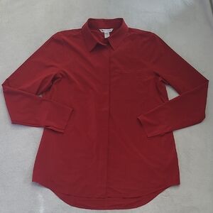 Athleta Red Button Down Blouse Small Stretch Travel Career Top Performance Chic